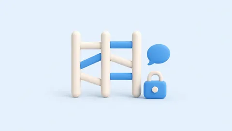 사다리 모양 막대 옆에 말풍선과 자물쇠가 있는 그림