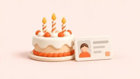 초를 꽂은 생일 케이크와 신분증 그림