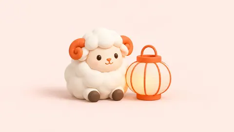 동그란 양 인형과 등불 그림